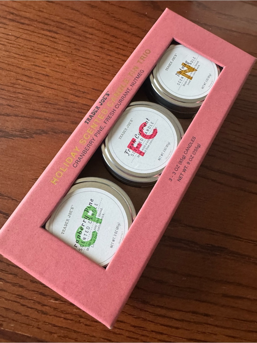 Trader Joe's Holiday Scented Candle Tin Trio 3-Pack Mini Tins 9oz, 3 Scents NEW!